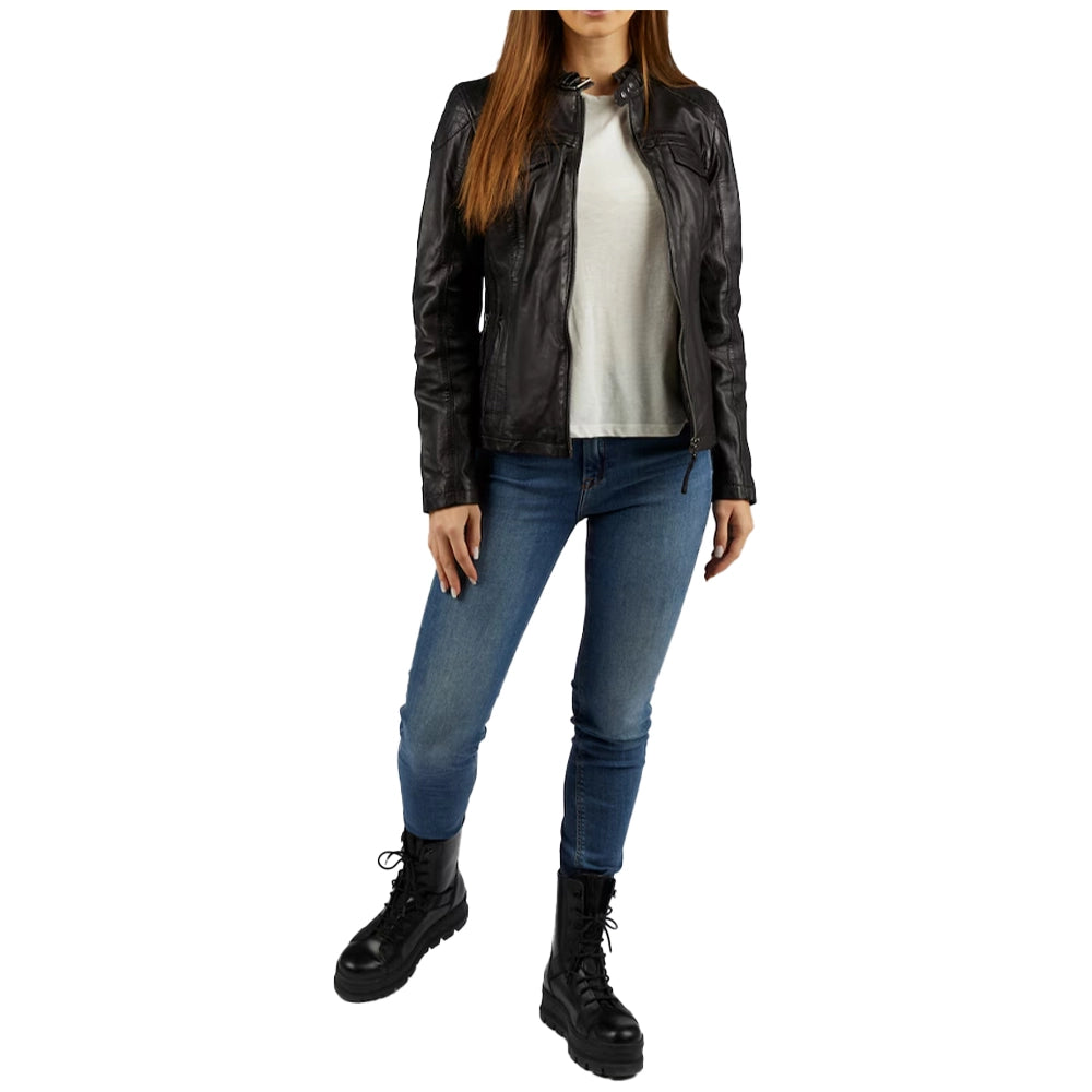 Susan Womens Black Leather Biker Jacket