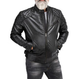 Mens Padded Black Cafe Racer Leather Jacket