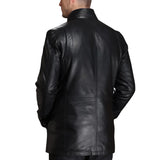 Mens Real  Black 3/4 Length Leather Walking Coat