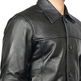 Victor Black Mens 3/4 Length Lambskin Leather Car Coat