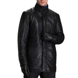 Mens Real  Black 3/4 Length Leather Walking Coat