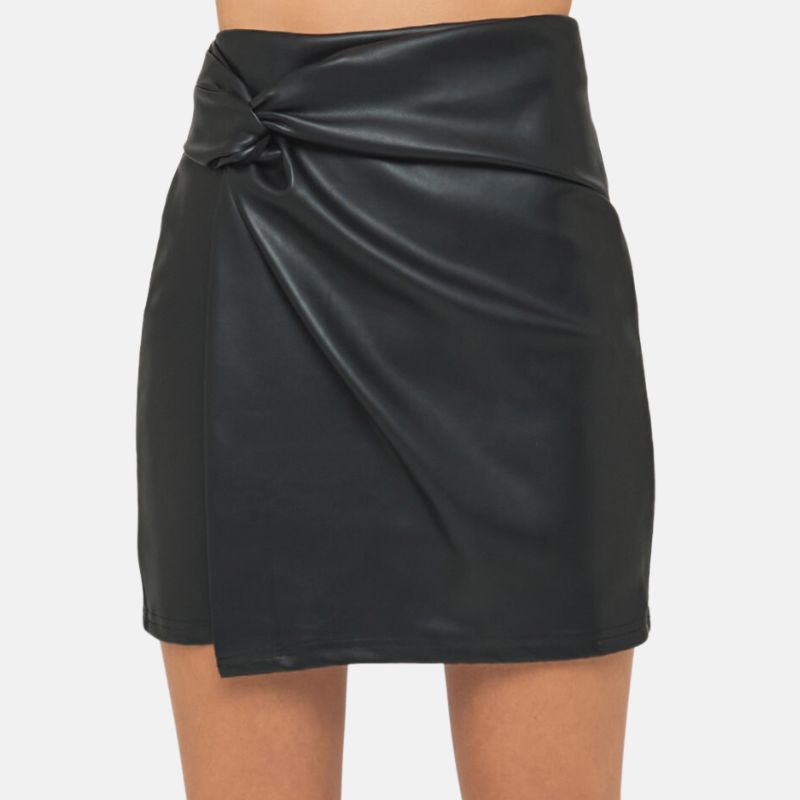 black-leather-mini-twisted-skirt-women