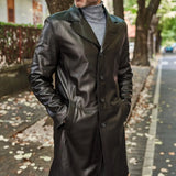 Men's Long Real Black Lamb Leather long Coat