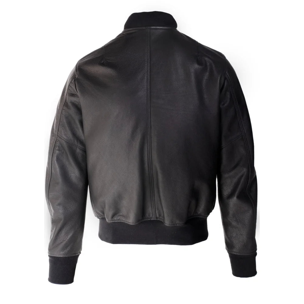 Men's Lightweight Black Cowhide Leather Bomber Jacket