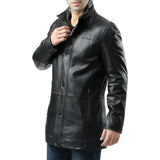Men's Black Real Lambskin Leather Car Coat — 3/4 Length