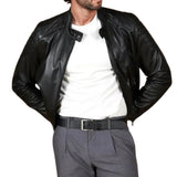 Men's Quilted Black Cafe Racer Leather Jacket