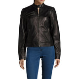 Removable front facing on women’s black nubuck jacket