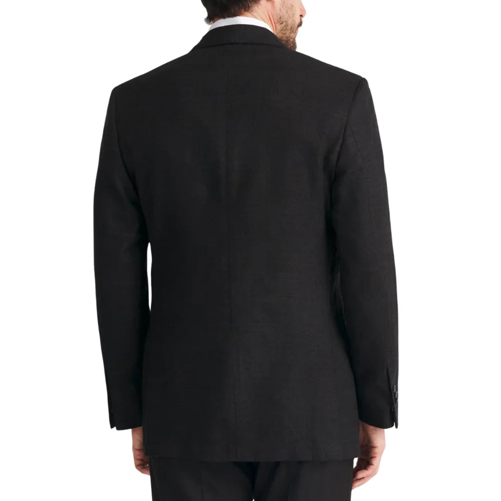 Men’s black textured tuxedo jacket back view
