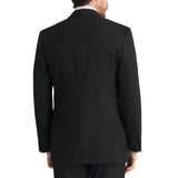 Men’s black textured tuxedo jacket back view