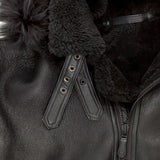 Mens Black Hooded B3 Shearling Aviator Leather Bomber Jacket