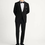Men’s black tuxedo jacket with single-button front