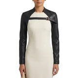 Women's Belted Black Leather Bolero Jacket