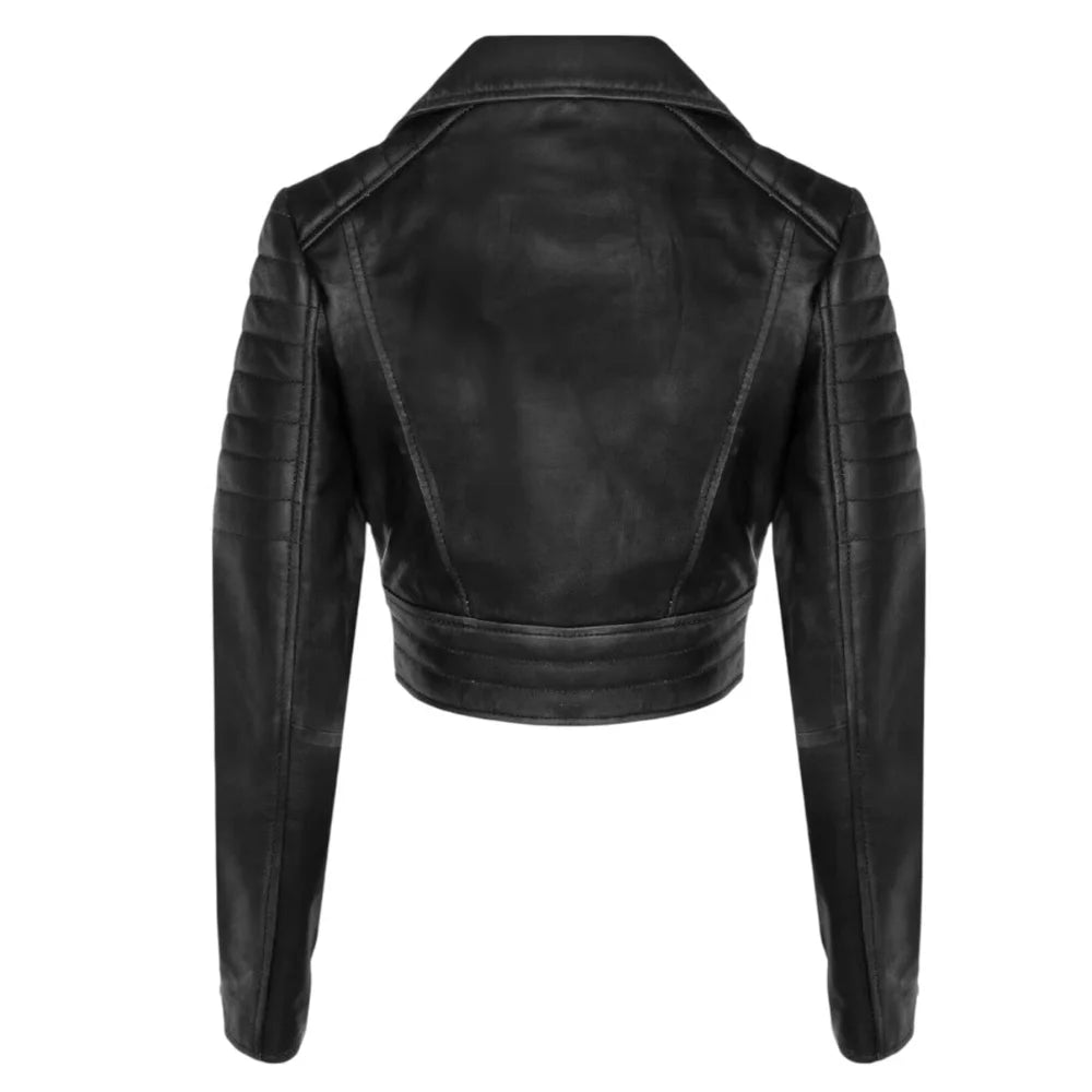 Women’s Black Cropped Leather Biker Jacket