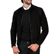 Mens Sheepskin Black Suede Leather Bomber Jacket