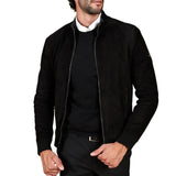 Mens Sheepskin Black Suede Leather Bomber Jacket