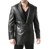 Men's Two Button Real Lambskin Black Leather Blazer