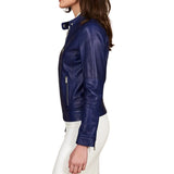 Women's Blue Cafe Racer Leather Jacket