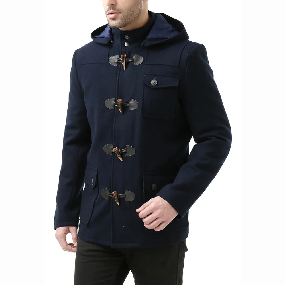 Men’s Navy Blue Wool Blue Hooded Duffle Coat