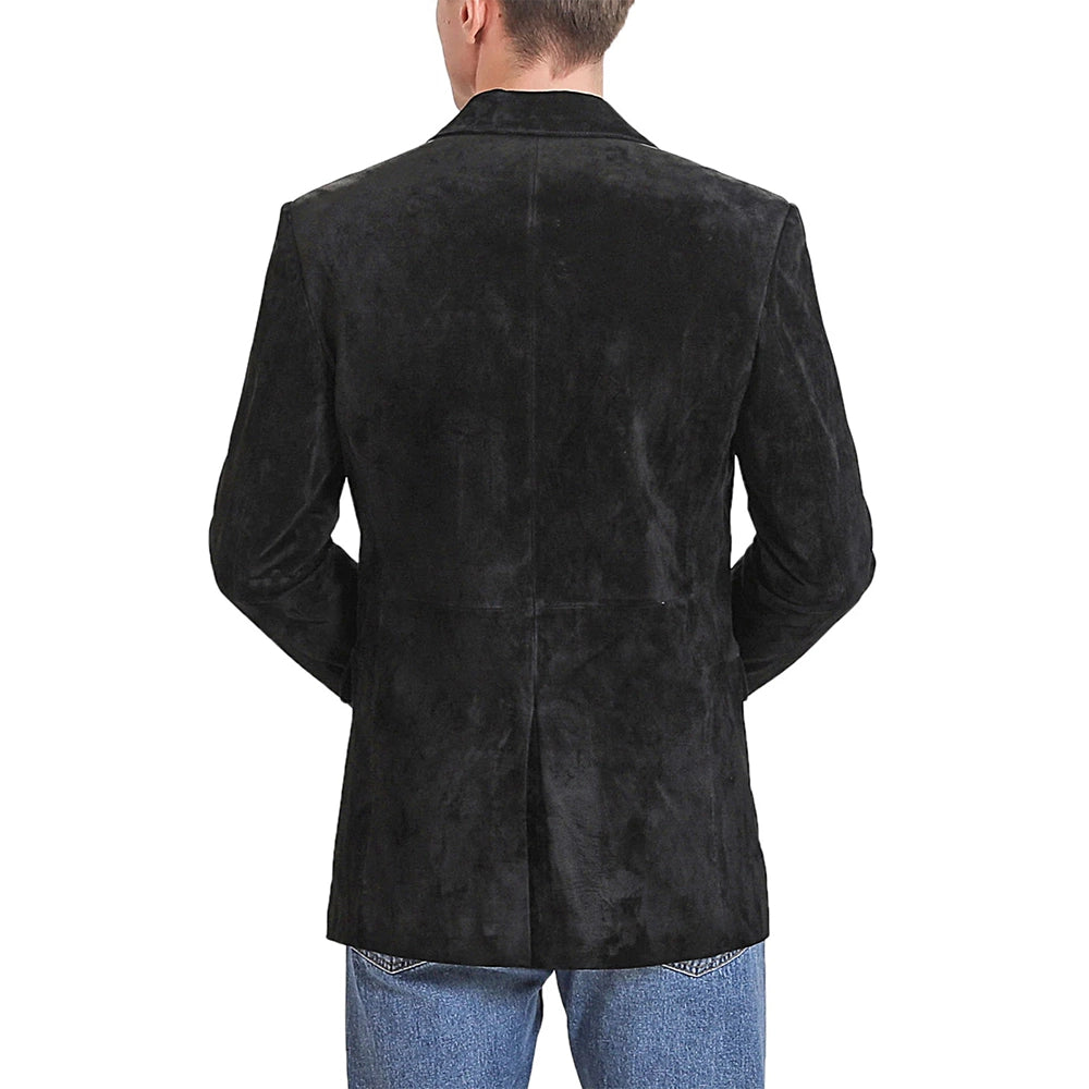 Classic Slim fit Two Button Mens Blue Leather Blazer