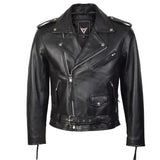 Mens Brando Belted Black Biker Leather Jacket