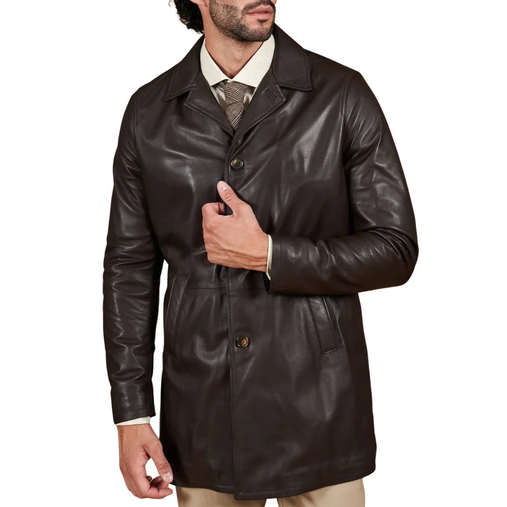 Men's Dark Brown Genuine Lamb Leather Coat