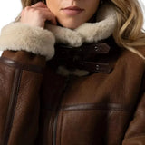 Women’s brown B3 aviator jacket with buckle collar