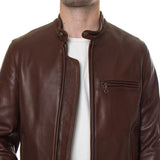 Men's Vintage Real Dark Brown Leather Biker Jacket
