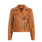 Women’s Tan Real Leather Biker Jacket - Trendy Jacket