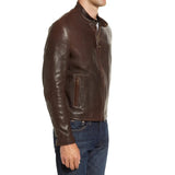 Men's Real Chocolate Brown Cafe Racer Leather Jacket