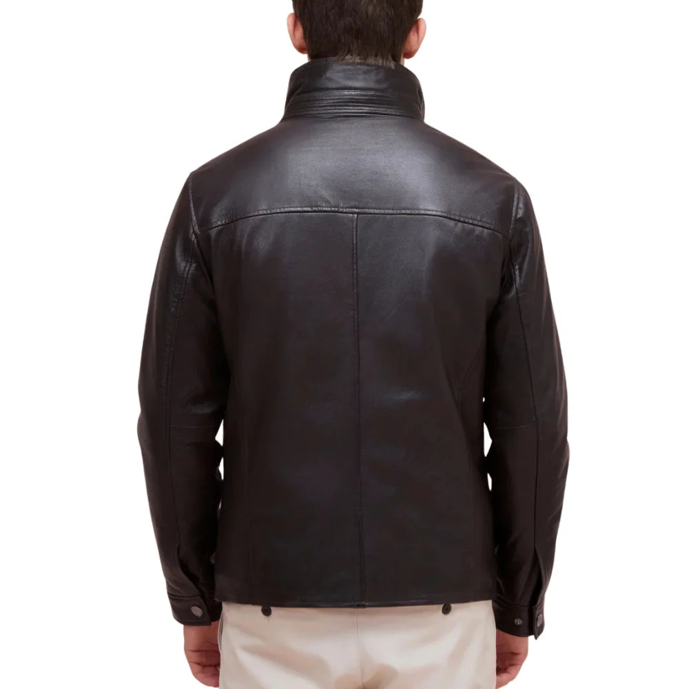 Men’s Brown Lamb Leather Jacket with Removable Quilted Vest
