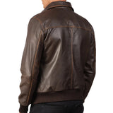 Men's Distressed Brown Leather Bomber Jacket