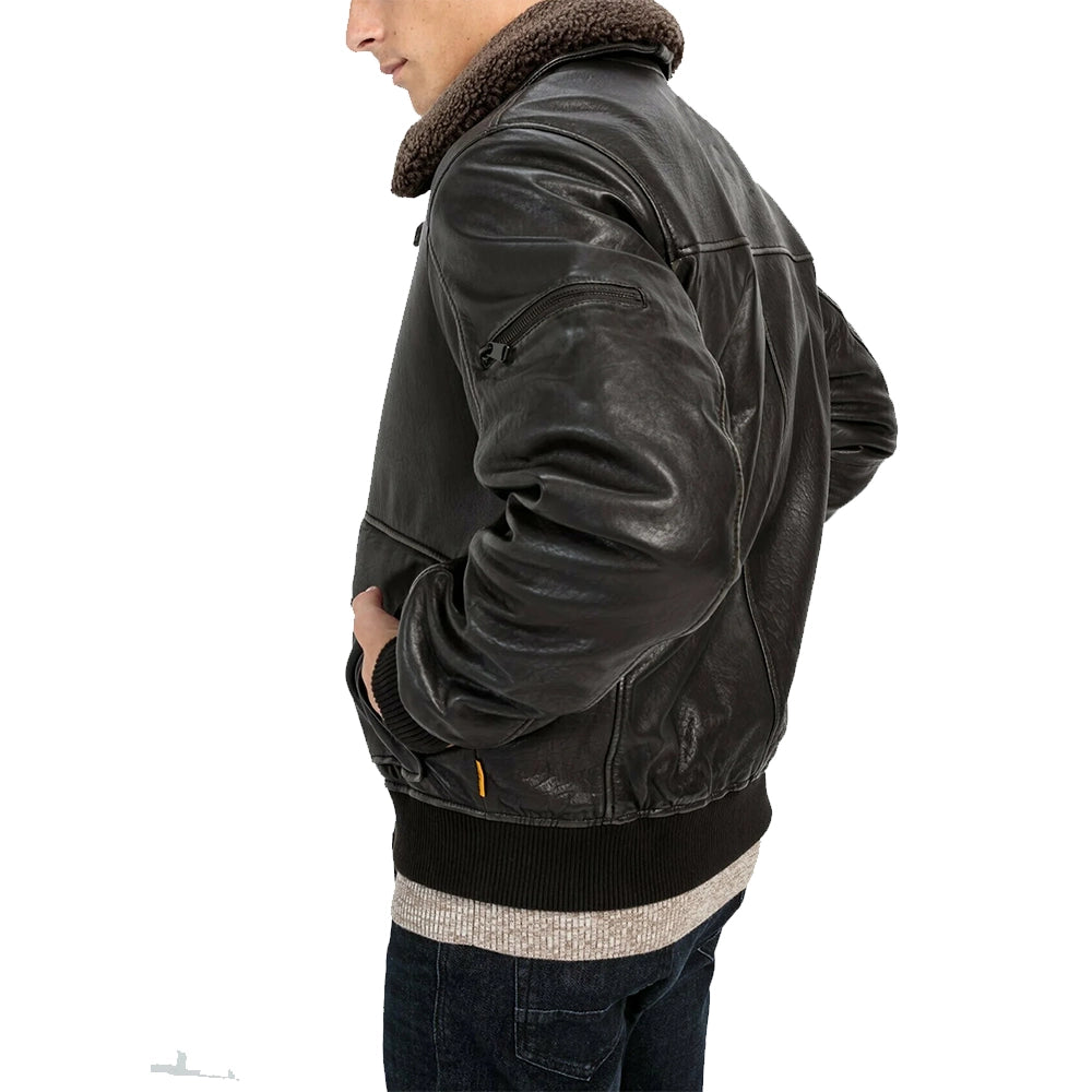 Men’s Brown Fur Collar B3 RAF Sheepskin Shearling Jacket