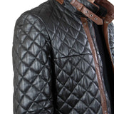 Mens Black Quilted Leather Car Coat