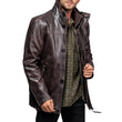 Men’s Dark Brown Lambskin Leather Jacket with Removable Inner Collar