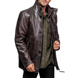 Men’s Dark Brown Lambskin Leather Jacket with Removable Inner Collar