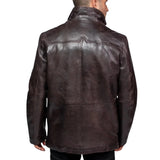 Men’s Dark Brown Lambskin Leather Jacket with Removable Inner Collar