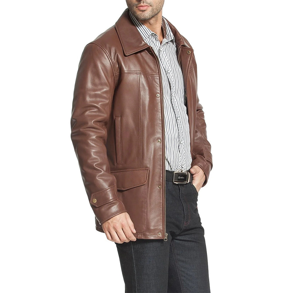 Mens Brown Bristol Real Leather Car Coat
