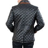 Mens Black Quilted Leather Car Coat