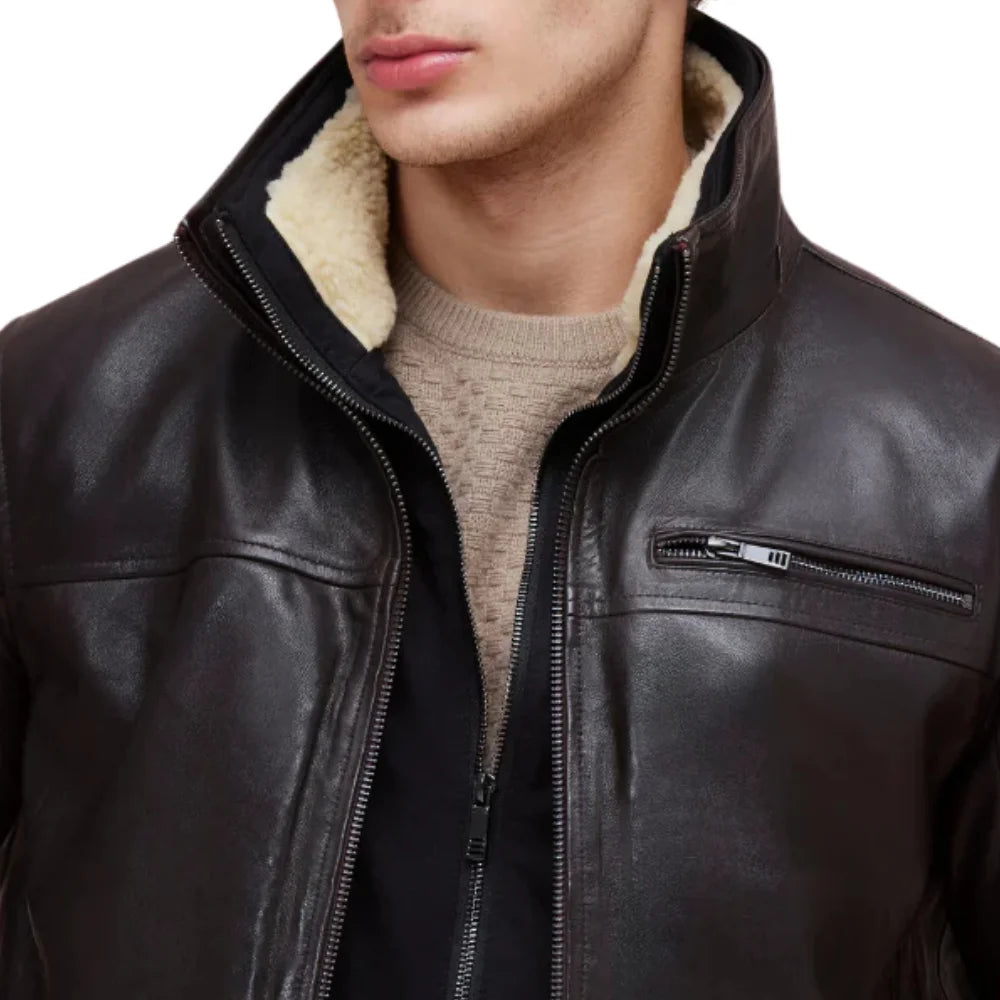 Men’s Brown Lamb Leather Jacket with Removable Quilted Vest
