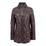 Women’s Ariel Brown Sheepskin Leather Duffle Coat with Removable Sherpa Hood