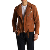 Men's Tobacco Brown Suede Leather Biker Jacket
