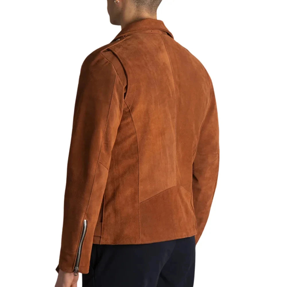 Men's Tobacco Brown Suede Leather Biker Jacket