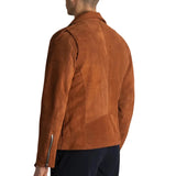 Men's Tobacco Brown Suede Leather Biker Jacket