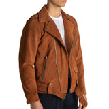 Men's Tobacco Brown Suede Leather Biker Jacket