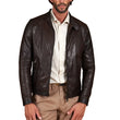 Men's Vintage Real Dark Brown Leather Biker Jacket