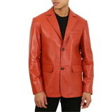 Men’s Notch Lapel Burnt Orange Leather Blazer Jacket