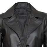Close Up of Real Lambskin Notch Lapel Ladies Black Leather Blazer