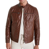 Mens Waxed Brown Quilted Leather Biker Jacket with Removable Vest