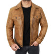 Men's Camel Brown Trucker  Leather Jacket