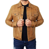 Men's Camel Brown Trucker  Leather Jacket